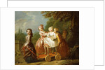 A Young Boy on a Hobbyhorse, with other Children Playing in a Garden by Philippe Mercier