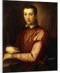 Portrait of Francesco I d'Medici seated half-length, wearing a Doublet with Slashed Sleeves by Alessandro Allori