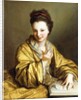 A Young Lady, Wearing a Yellow Robe, seated at a Table, Beckoning, 1703 by Jean Baptiste Santerre