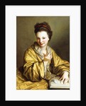 A Young Lady, Wearing a Yellow Robe, seated at a Table, Beckoning, 1703 by Jean Baptiste Santerre
