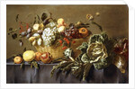 A Basket of Fruit on a Draped Table, c.1635 by Adriaen van Utrecht