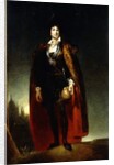 Portrait of John Kemble as Hamlet, standing full-length in a Landscape, wearing a cape and holding a skull by Thomas Lawrence