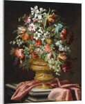 Flowers in a Sculpted Urn on a Draped Stone Pedestal by Andrea the Elder Scacciati