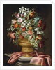 Flowers in a Sculpted Urn on a Draped Stone Pedestal by Andrea the Elder Scacciati
