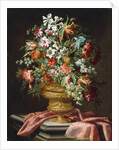 Flowers in a Sculpted Urn on a Draped Stone Pedestal by Andrea the Elder Scacciati