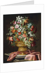 Flowers in a Sculpted Urn on a Draped Stone Pedestal by Andrea the Elder Scacciati