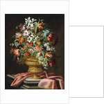 Flowers in a Sculpted Urn on a Draped Stone Pedestal by Andrea the Elder Scacciati