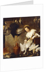 La Cuoca - A Kitchen Maid Plucking a Goose in an Interior by Bernardo Strozzi