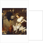 La Cuoca - A Kitchen Maid Plucking a Goose in an Interior by Bernardo Strozzi