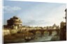 A View of Rome looking West, with Boats along the Tiber and the Castel Saint'Angelo in the distance by Bernardo Bellotto