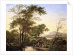 An Extensive Italianate River Landscape with Travellers by a Pool, 1646 by Herman the Younger Saftleven