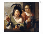 A Young Toper and a Serving Maid Drinking on a Balcony by Jan Gerritsz. van Bronckhorst