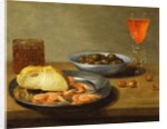A Plate with Prawns and a Roll and Bowl with Olives by Jacob Foppens van Es