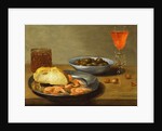 A Plate with Prawns and a Roll and Bowl with Olives by Jacob Foppens van Es