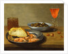 A Plate with Prawns and a Roll and Bowl with Olives by Jacob Foppens van Es