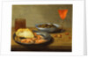 A Plate with Prawns and a Roll and Bowl with Olives by Jacob Foppens van Es