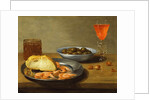A Plate with Prawns and a Roll and Bowl with Olives by Jacob Foppens van Es