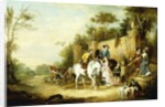 A Hawking Party Setting Out from the Steps of a Country House, 1828 by Francis Calcraft Turner