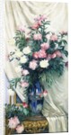 Peonies in a Blue Vase on a Draped Regency Giltwood Console Table by Albert Aublet