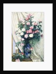Peonies in a Blue Vase on a Draped Regency Giltwood Console Table by Albert Aublet