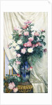 Peonies in a Blue Vase on a Draped Regency Giltwood Console Table by Albert Aublet