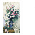 Peonies in a Blue Vase on a Draped Regency Giltwood Console Table by Albert Aublet