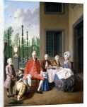 Group Portrait of the van den Bosch Family, dining by a House, a Topiary Garden Beyond, 1777 by Jan Josef the Younger Horemans
