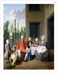 Group Portrait of the van den Bosch Family, dining by a House, a Topiary Garden Beyond, 1777 by Jan Josef the Younger Horemans