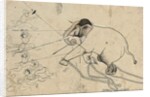 Isarda or kotah preparatory drawing of the taming of an elephant, c.1720 by Indian School