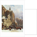 View of the Hoofdwacht and the Grote Kerk, Zwolle by Cornelius Springer