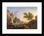 Fisherman in a landscape with a cascade and a bridge by Claude Joseph Vernet