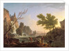 Fisherman in a landscape with a cascade and a bridge by Claude Joseph Vernet