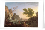 Fisherman in a landscape with a cascade and a bridge by Claude Joseph Vernet