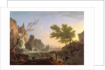 Fisherman in a landscape with a cascade and a bridge by Claude Joseph Vernet
