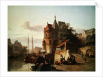 Dutch Scene: Fortified Buildings on the Banks of a Canal by Cornelius Springer