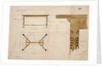Design for a dining table in English oak, darkened, with a hayrake stretcher, 2nd October 1908 by Ernest William Gimson