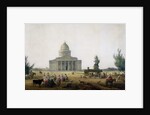 View of the Pantheon in Paris with a carriage bearing a statue of Jean-Jacques Rousseau, c.1792 by Jean-Baptiste Hilair