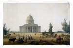 View of the Pantheon in Paris with a carriage bearing a statue of Jean-Jacques Rousseau, c.1792 by Jean-Baptiste Hilair