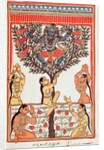 Krishna stealing the clothes of the Gopi swimming in the River Yamuna by Indian School