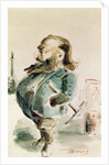 Caricature of Gustave Courbet holding the Colonne de Vendome by Dupendant Dupendant