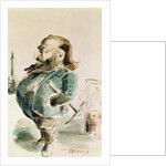 Caricature of Gustave Courbet holding the Colonne de Vendome by Dupendant Dupendant