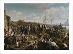 Laying the telegraph cable between Cologne and Berlin at the end of the 19th century by German School