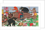 Ramayana scene: a group of demons awakening their prince in hibernation by School Indian