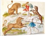 Gladiators fighting with animals by French School