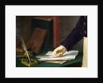 Man holding a pen in his right hand, c.1830-40 by French School