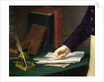 Man holding a pen in his right hand, c.1830-40 by French School