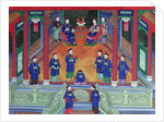 Scene depicting a Chinese imperial official at home seated with his wife by School Chinese