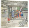 Scene in a garden with a family receiving visitors by School Chinese