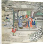 Scene in a garden with a family receiving visitors by School Chinese