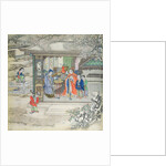 Scene in a garden with a family receiving visitors by School Chinese